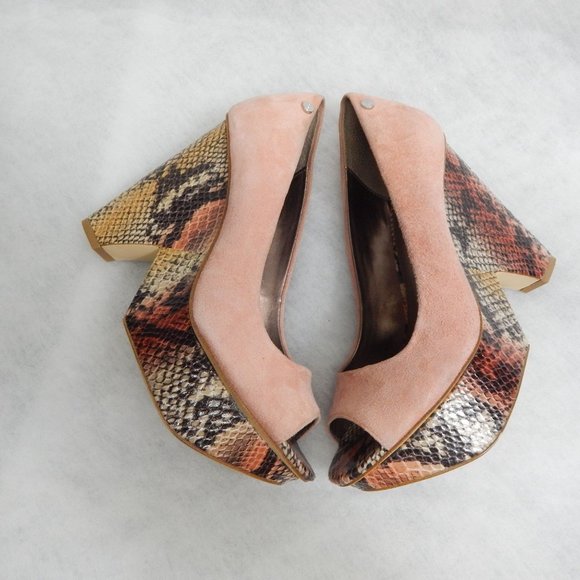 Calvin Klein Womens Pink Peep Toe Faux Suede / Snake Skin Wedge Size 8M - Picture 4 of 8